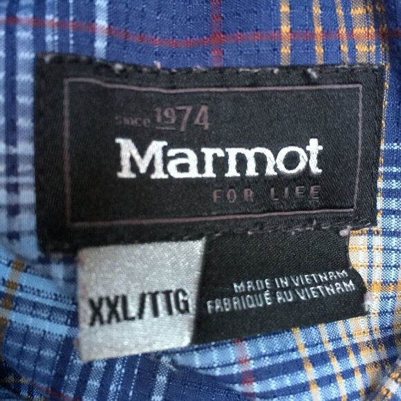 Marmot Mens Button Up Plaid Shirt Size XXL Pocket Multicolor Short Sleeve Casual - Picture 3 of 11